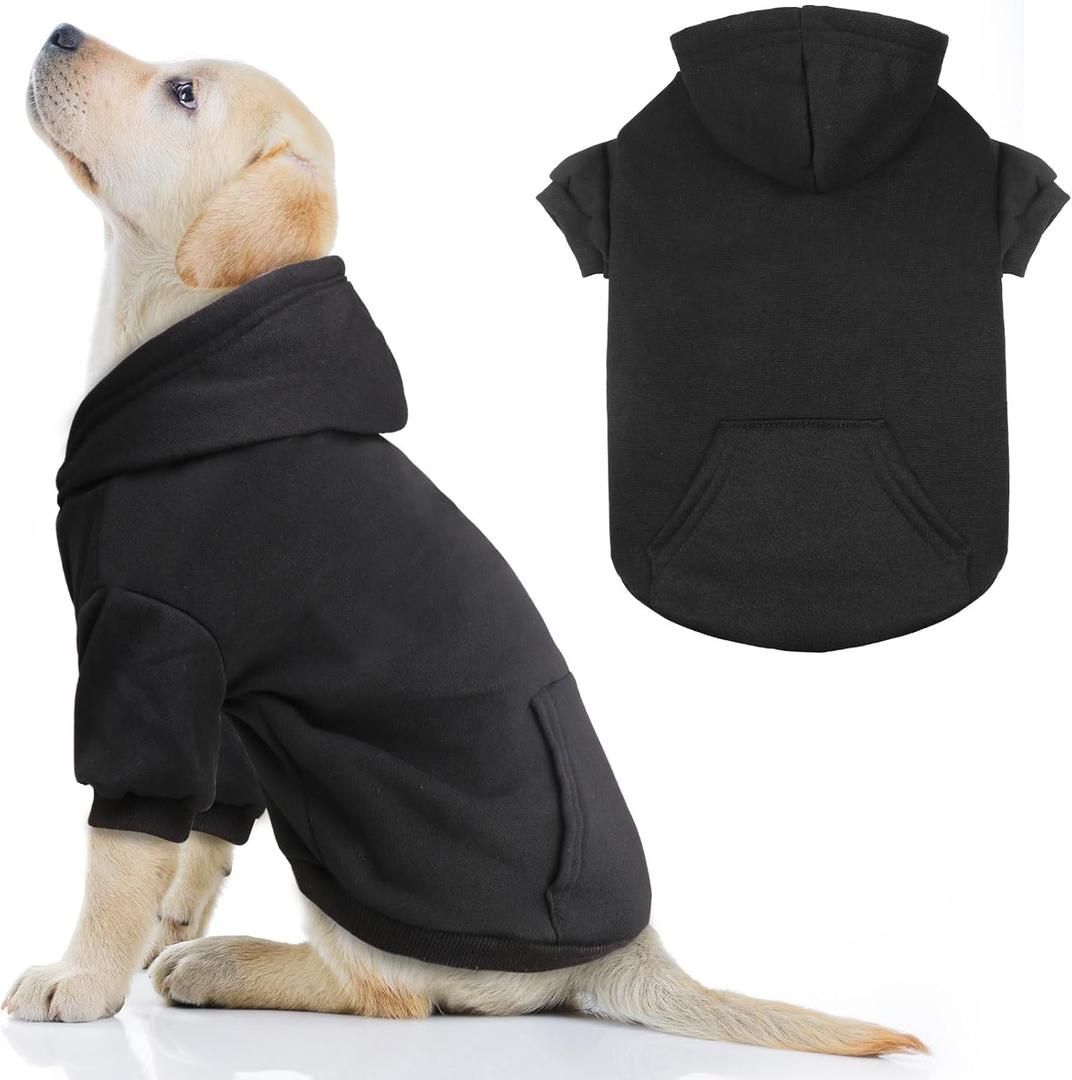 Dog Hoodie Dog Sweaters for Large Dogs,Pet Sweater Soft Solid Brushed Fleece Pet Clothes Pet Hoodie Sweatshirt with Pocket(Black-Large)