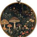 Hiuwevt Mushroom Round Wall Art Decor, Mystical Magical Enchanted Mushroom Forest Framed Canvas Prints, Vintage Fantasy Dark Moody Round Wall Hanging Decor for Bedroom Home Decorations, 10x10 Inches