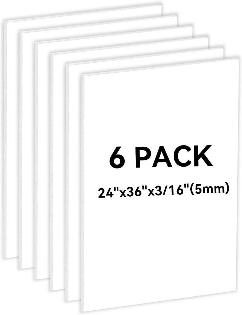 6PACK White Foam Board 24x36×3/16 inches,5MM Poster Board Foam Core Board for School Projects Crafting and Art Displays Durable Lightweight Easy to Cut Ideal for Framing and Sign Making