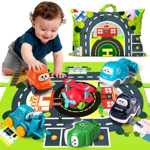 Big Cartoon Truck Car Toys for 1 Year Old Boy with Playmat/Storage Bag|Baby and Toddler Toys 12-18 Months & Age 1-2|1st Birthday Gift for Baby Toys 1 Year Old