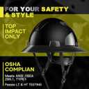PACIFIC PPE Full Brim Hard Hat, OSHA Construction Safety Helmet Certified to ANSI Z89, 4 Point Adjustable Ratchet Suspension, Class E, G & C, Black