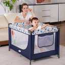 Pamo Babe Compact Pack and Play - Portable Crib for Baby, Lightweight Foldable Travel Playard with Mattress Pad & Carry Bag, Safe Breathable Travel Bed for Home, Trips & Family Visits, Cute Pattern