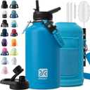 DYSANKY Insulated Water Bottle | Thickened Stainless Steel Vacuum Metal | Portable Sports Half Gallon Large Water Jug for Gym and Hiking with Straw, Carrier Bag, Handle Strap | Blue, 64 Ounces