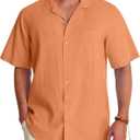 Alimens & Gentle Mens Linen Shirts Cotton Hawaiian Shirts Short Sleeve Button Down Shirts Casual Summer Beach Tops (Medium, Persimmon Orange)