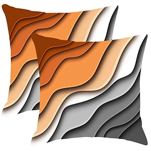 Brown and Grey Black Boho Throw Pillow Covers 18x18 Set Of 2 Summer Fall Autumn Burnt Orange Gray Outdoor Abstract Art Pillows Cover Mid Century Modern Decorative Pillow Case for Couch Bed Sofa Decor