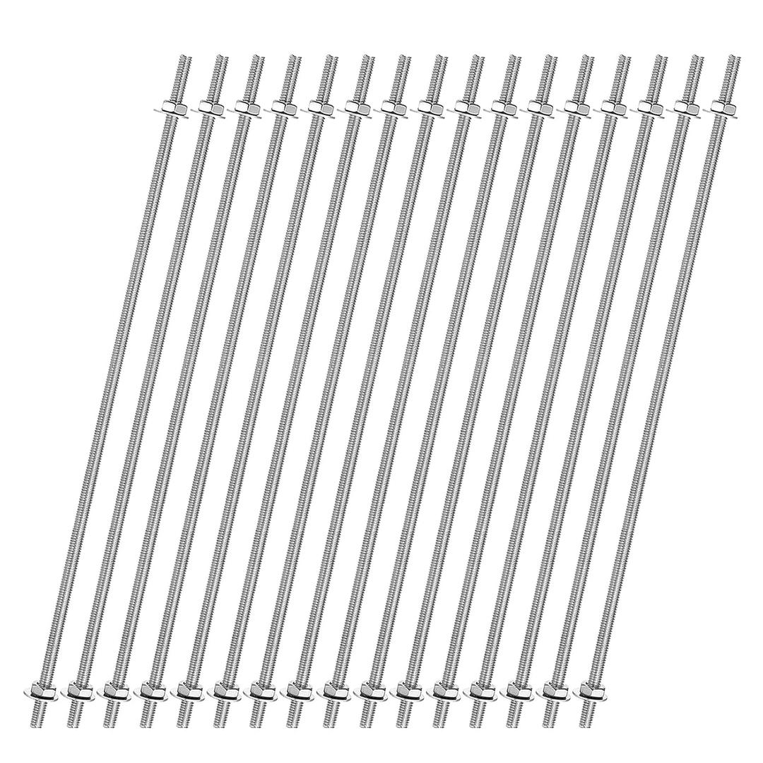 uxcell 16pcs 8/32 Inch M4 Threaded Rods with 40pcs Hex Nuts and Washers 13 Inch 201 Stainless Steel Full Threads Right-Hand Thread for Hangers, U-Bolts, Beaded Garden Stake Rods, Silver