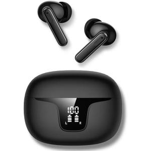 Active Noise Cancelling Bluetooth Earbuds with 4 Mic, 140H Playtime, ENC, IPX4 Waterproof Wireless Earphones with LED Display, Bluetooth 5.3, Comfortable in-Ear Fit  Black