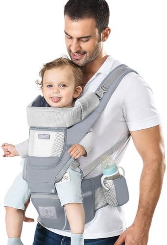 YSSKTC Baby Carrier Ergonomic Infant Carrier with Hip Seat Kangaroo Bag Soft Baby Carrier Newborn to Toddler 7-45lbs Front and Back Baby Holder Carrier for Men Dad Mom (Grey)