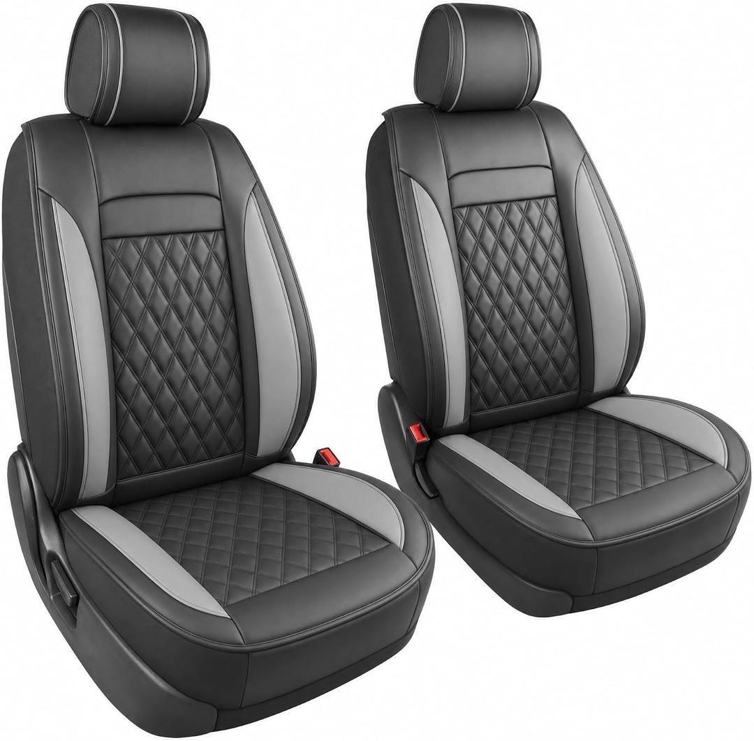 JOJOBAY for Chevy Silverado 1500 Seat Covers,Leather Car Seat Covers for GMC Sierra,Custom Fit 2007-2026 1500 2500HD 3500HD Crew Double Extended Regular Cab(Front Seat,Black with Grey)