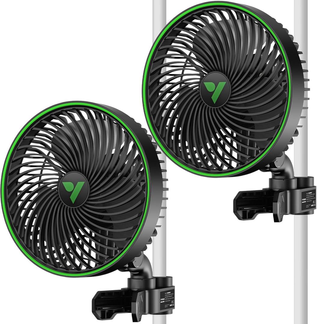 VIVOSUN 2-Pack AeroWave E6 Gen2, Grow Tent Clip Fan 6, EC Motor, Smart Control, Powerful Oscillating Fan, Local Timer, Weatherproof IP54, for Hydroponics Circulation Cooling, Black