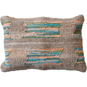 Creative Co-Op Hand-Woven Jute and Cotton Chindi Lumbar Pillow, Multicolor, 24 inches x 16 inches x 1 inch