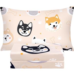 BYSURE Twin Sheets Set Kids(Dog Puppies, Beige), 3 Pieces Easy Fit Deep Pocket Sheets Set, Breathable Wrinkle-Free Microfiber Bedding for Children