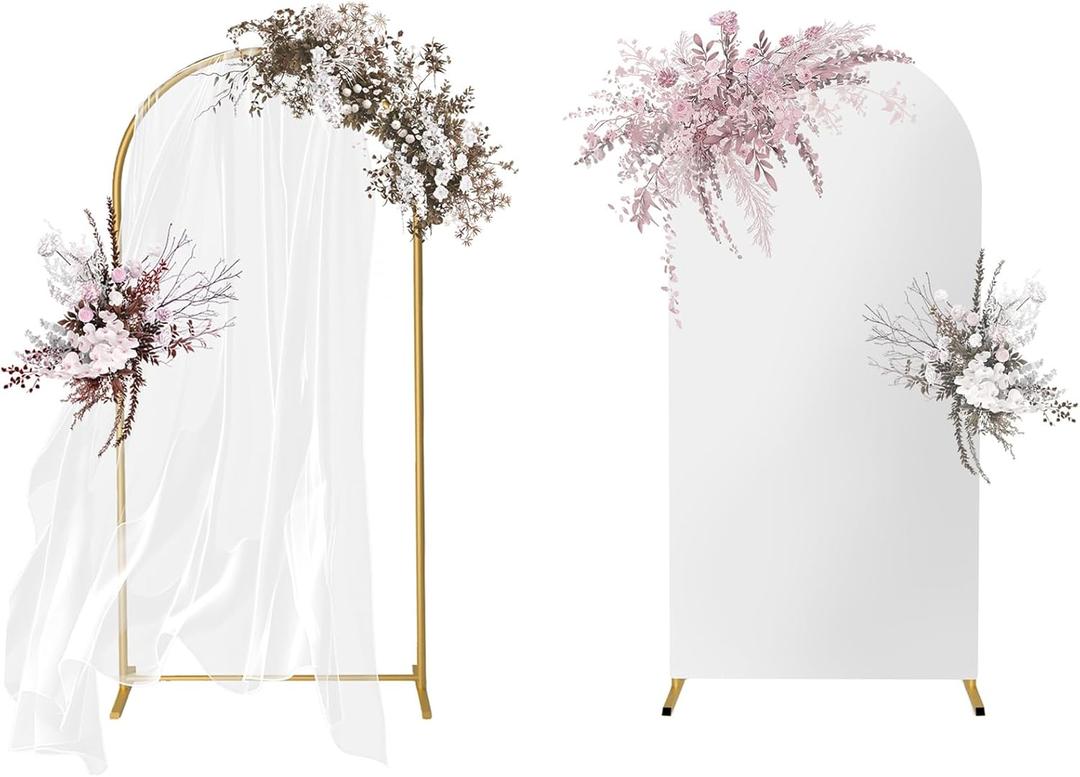 Balloon Arch Backdrop Stand for Parties and White Arch Cover - Arcos para Decoracion de Fiestas - Gold Metal Arch Backdrop for Wedding Ceremony, Decoration - 6.6 FT/Gold