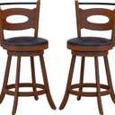 Swivel Counter Height Barstool Set of 2,Swivel Bar Height Stools with Back & Footrest,Upholstered 360 Degree Swivel Counter Height Dining Chair,Wood Bar Chairs w/PVC Cushioned Seat (24 inch)