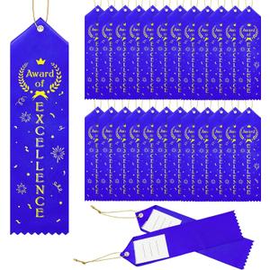 Award of Excellence Ribbons Award Prize Achievement Ribbon with Event Card and Rope for Kids Competition, Sports Event, Contests, School, Office Team(100 Pieces) (Blue)