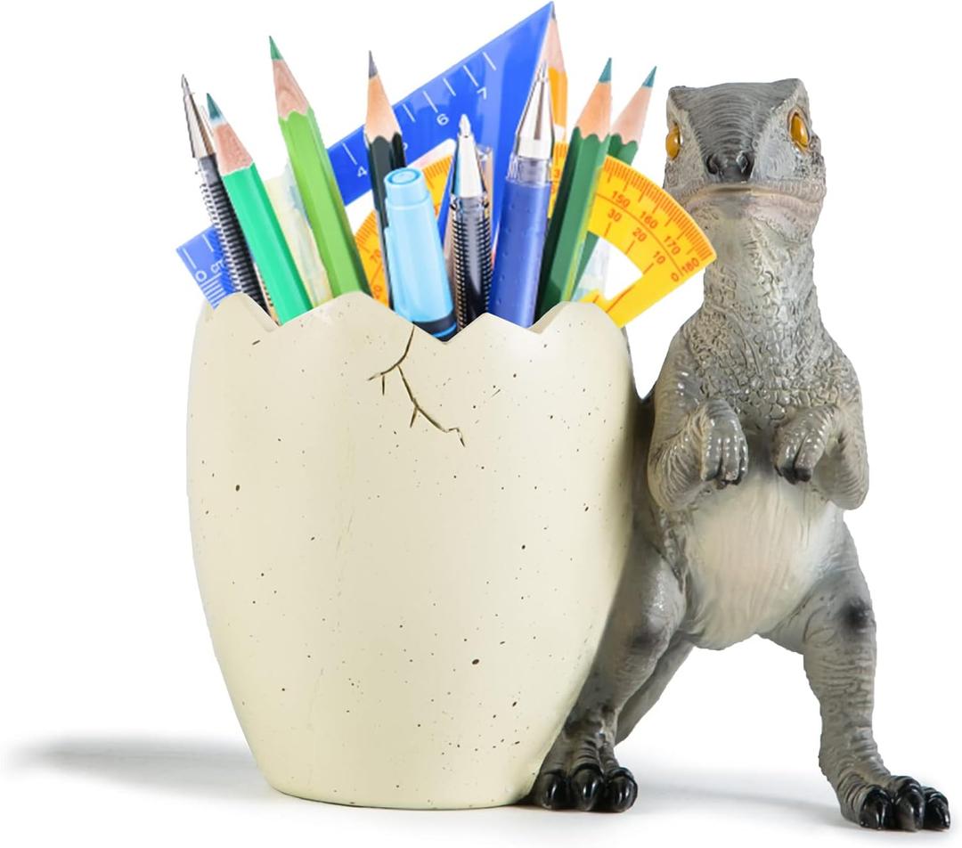 Cute Pencil Holder Funny Dinosaur Desk Accessories,Pen Organizer for Home and Office Decorative Supplies,Decor Toothcup,Resin Gift for Man and Women (Gray)