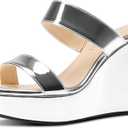 Aachcol Womens Slip-on Platform Wedge Sandals Open Toe High Heel Two Strap Wedge Mules Slides Prom Summer Dress Shoes , Size 8