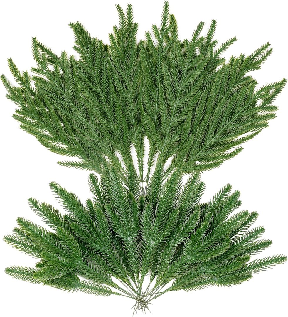 50 PCS Artificial Pine Branches Faux Christmas Greenery Stems Cedar Picks for DIY Crafts Garland Wreath Flower Arrangements Home Holiday Decor