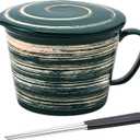 Ramen Bowl Set with Chopsticks, Unique Instant Ramen Noodle Bowls with Lid, 29 OZ Large Ceramic Soup Bowls with Handle, Japanese Ramen Cooker, Microwave safe (Green)