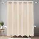 Ga-Geetopia No Hook LinenTextured Shower Curtain Set, Hotel Luxury Style Beige Shower Curtain with See Through Top Window, Machine Washable & Water Repellent, 72W x 72L