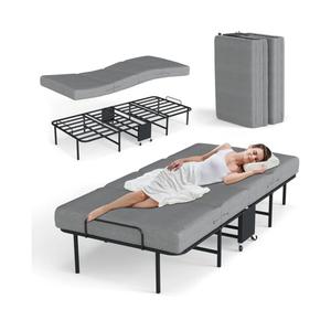 Folding Beds with Mattress, Portable Foldable Bed for Adults, Roll Away Bed Guest on Wheels, Memory Foam Mattress and Metal Frame, Space Saving Fold Up for Easy Storage, 75" x 38"