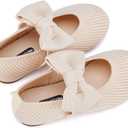 BMCiTYBM Toddler Girls Dress Walking Shoes Knitting Mary Jane Flats Ballet Party (Camel)