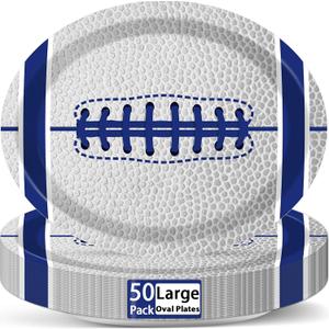 Qyeahkj 50Pcs Football Oval Paper Plates Large 11 Disposable Cowboys Party Decorations Sport Theme Party Dish Supplies Favor for Football Team Fans Tableware Set