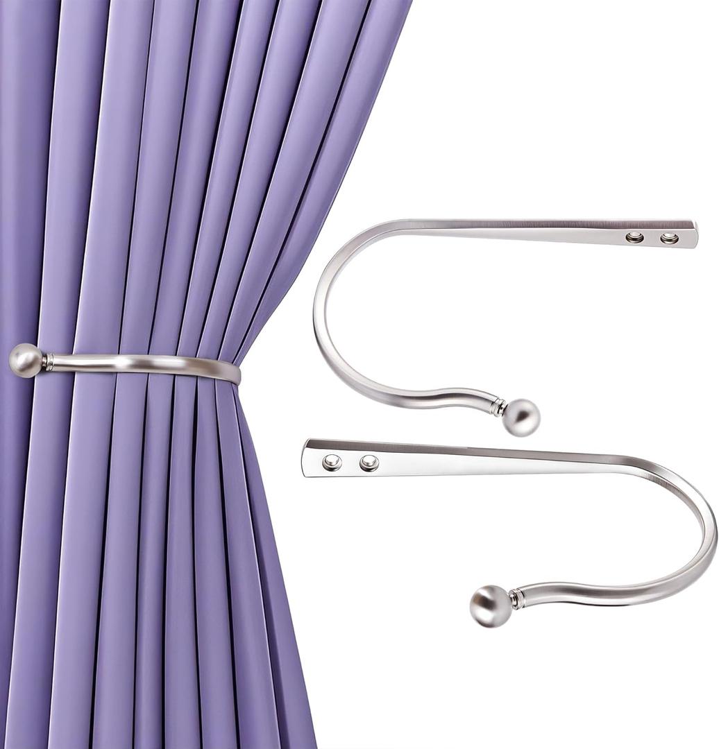 Mini Ball Curtain Holdbacks 2 Pack,Solid Zinc Alloy Wall Mounted Curtain Tiebacks & Hooks, Unique Shape Curtain Holders Modern Curtain Pull Backs for Drapes, Curtains,Brushed Nickel