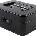 KYODOLED Medium Metal Cash Box with Combination Lock Safe and Money Tray for Security 7.87"x 6.30"x 3.54" Black (Medium, Black)