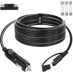 10FT 14WG 12V Cigarette Lighter Plug to SAE Quick Release Adapter Extension Charging Cable With 20A Fuse and LED Light