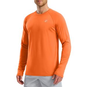 Pudolla Men's Sun Protection Shirts UV SPF UPF 50+ Rash Guard Long Sleeve Lightweight Quick Dry Brethable Swimming Fishing (Orange, L)