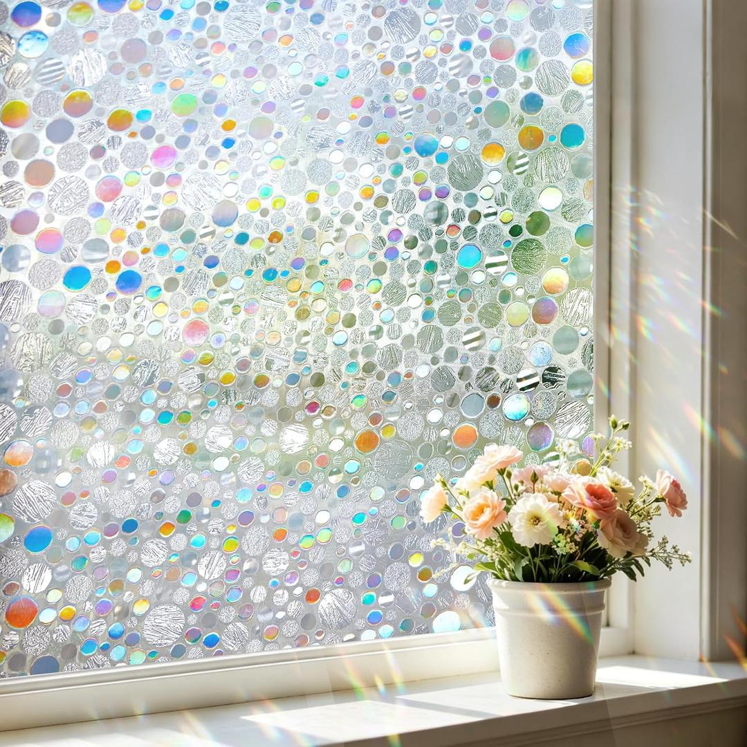 Coavas Stained Glass Window Privacy Film, Rainbow Circle, 35.4" x 78.7"