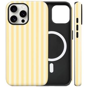flewfun Magnetic for iPhone 16 Pro Case Cute Stripes Phone Case, Shockproof Slim TPU and Hard PC Protective Phone Cover Compatible with MagSafe Designed for Women Girls, Yellow
