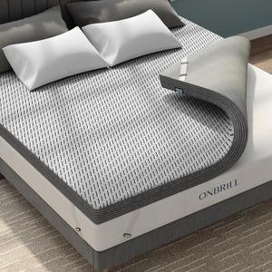 4 Inch Gel Bamboo Charcoal Memory Foam Mattress Topper with Removable Soft Cover, Twin Size, Dual Layer Foam Bed Topper for Back Pain, Pressure Relief, Soft Firmness - CertiPUR-US Certified