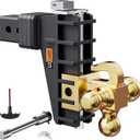 LOCAME Adjustable Trailer Hitch with Hook, Tri-Ball (1-7/8", 2", 2-5/16") Drop Hitch, Fits 2.5 Inch Receiver, 6" Drop Down Hitch, 18,500 LBS Heavy Duty Truck, Solid Ball Mount, Gold, LC0085