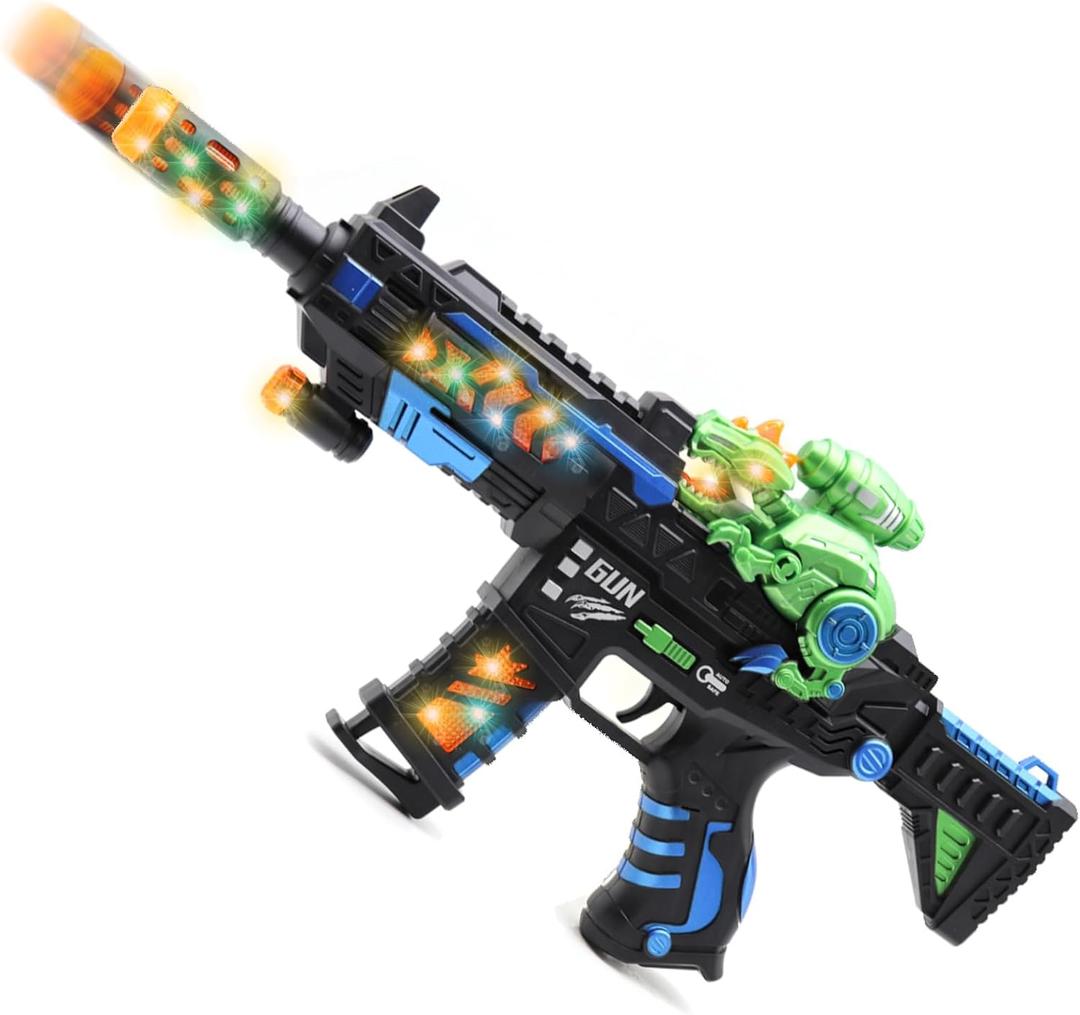 DaoDaoZhu Dinosaur Light Up Toy Gun with Sound Effects, Noise-Making Gun Toys for Kids Indoor/Outdoor Play & Halloween Costume, Christmas Birthday Dinosaur Gifts for 3 4 5 6 7 Year Old Boys Toddlers (Black-green)
