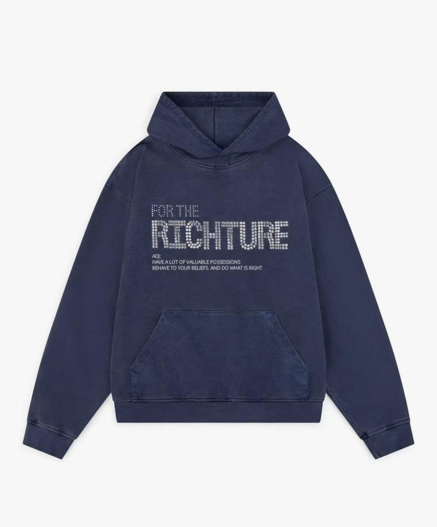 RICHTRUE Navy Blue Culture Hoodie Y2k Cute Oversized Graphic Hoodies Women Crewneck Sweatshirt Bling Grunge Streetwear (M)