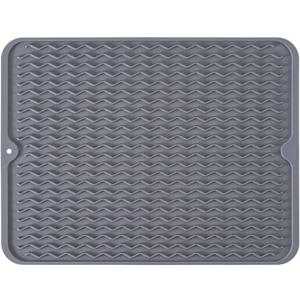 Large 17" x 14" Silicone Dish Drying Mat for Kitchen Counter, Easy clean, Quick Dry, Heat-resistant Dish Drainer Mat for Sink,Refrigerator or Drawer liner (Food Grade Silicone-Grey)