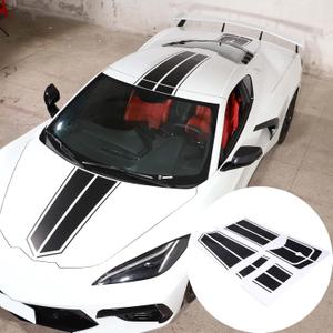 Auto Racing Body Stripe Decal Compatible with Chevrolet Corvette C8 2020-2023, Car Hood Stripe Vinyl Sticker, Full Body Race Stripes C8 Sticker Accessories (Black)