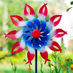 Wind Spinners Outdoor, 15 Inch Dia Metal Wind Sculpture & Spinner, Red White Blue Patriotic Kinetic Windmill for Garden Yard, 4th of July Independence Day Decor, 58" Tall (15 Inch-Red White Blue)