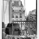 Trendy Woman Reading Newspaper Wall Art Vintage Black and White Paris Eiffel Tower Poster Modern Feminist Aesthetic Cityscape Canvas Print For Girls Room Apartment Office Decor 12x16inch Unframed