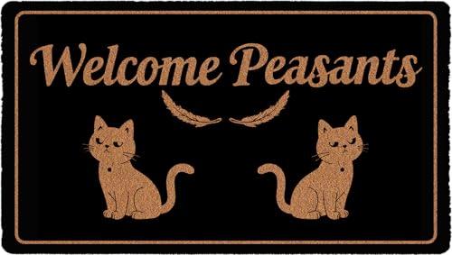 Welcome Peasants Funny Cat Doormat 30x17 Inch, Coir Front Door Mat Inside Entrance, Indoor/Outdoor for Entryway with Non-Slip PVC Backing, Cute Farmhouse Porch Decor, Cats Lover Gift Mat