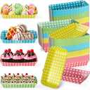 8oz Paper Banana Split Boats Durable Paper Food Boat Trays Disposable Ice Cream Sundae Dishware Bowl Colorful Boats Plate for Party Serving Snack Candy Salad (Dot Style,100 Pack)