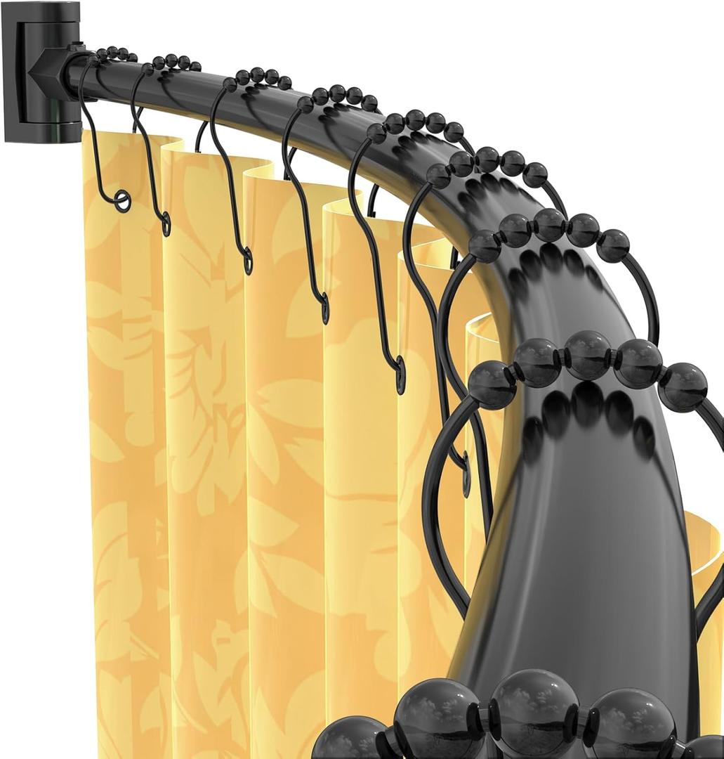 Curved Shower Curtain Rod For Bathroom 38-72 Inches, Adjustable Length, Curved Shower Rod, 0.9MM thickness, Round Shower Curtain Rods, Rotate Bracket For Large Shower Space, Need Drilling, Matte Black
