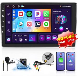 4G/WiFi - 8 Core 4+64G - 10.1 Inch Android 15 Double Din Car Radio Stereo with Wireless Carplay Android Auto, HD Touchscreen with GPS Bluetooth5.0 DSP FM/AM/RDS SWC USB Backup Camera MIC 4G/WiFi - 8 Core 4+64G - 10.1 Inch Android 15 Double Din Car Radio Stereo with Wireless Carplay Android Auto, HD Touchscreen with GPS Bluetooth5.0 DSP FM/AM/RDS SWC USB Backup Camera MIC