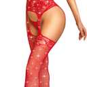 RSLOVE Bodystocking Lingerie Sets for Women - Sexy Fishnet Garter Belt Stocking Womens Bra and Panty sets 3 Piece One Size (Red)