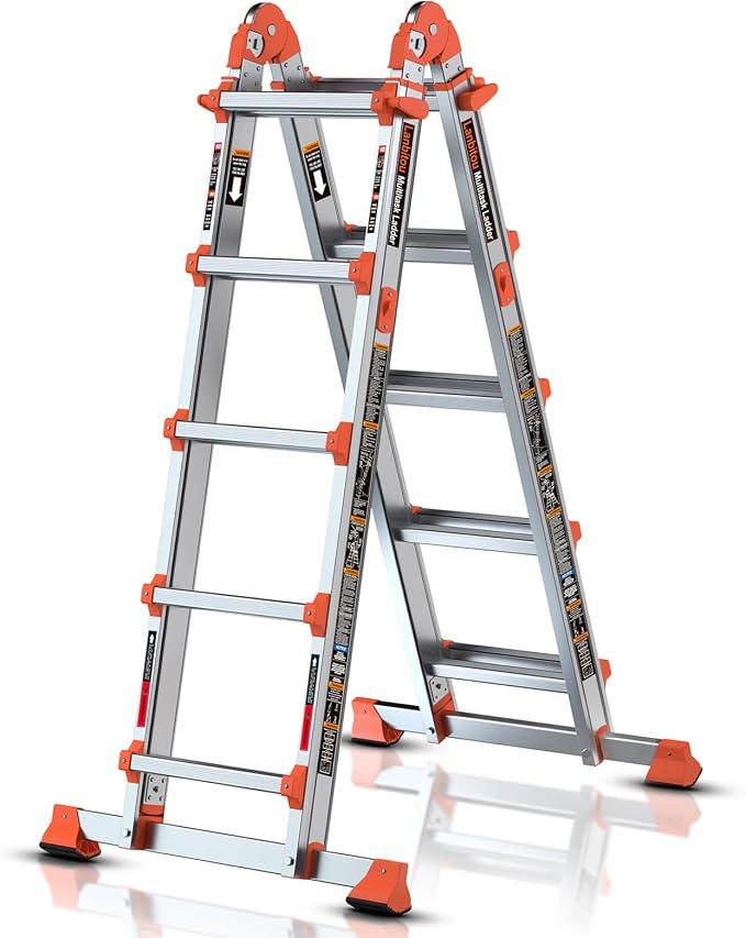 LANBITOU Ladder A Frame Extension 17Ft Multi Position for Home 330lbs
2mm Thickness Aluminum,Telescoping,Anti-Slip Feet,ANSI Approved,Storage Folding,Security Load for Stairs Indoor Outdoor Roof