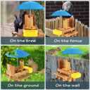 MIXXIDEA Wooden Squirrel Feeder Table with Water Bowl, Squirrel Picnic Table for Outside with Umbrella, Brown Squirrel Feeder with Corn Cob Holder Cute Chipmunk Feeder (Blue)