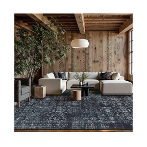 9x12 Area Rugs for Living Room Bedroom, Large Washable Rug, Black Vintage Floral Boho Rug, Non Slip & Low Pile Faux Wool Thin Carpet for Indoor Dining Room and Kids Room(Black 9x12ft)