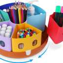 GAMENOTE Rotating Art Supplies Organizer - Lazy Susan Office School Supply for Kids Desk Organization and Storage Homeschool Craft Caddy Classroom (Large)